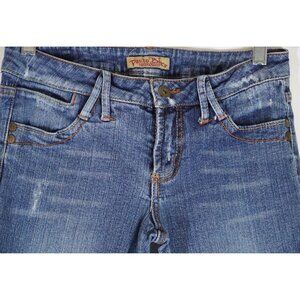 Y2K Paris Blues Low Rise Distressed Capri Jeans Size 3 Embroidered Pockets Orang